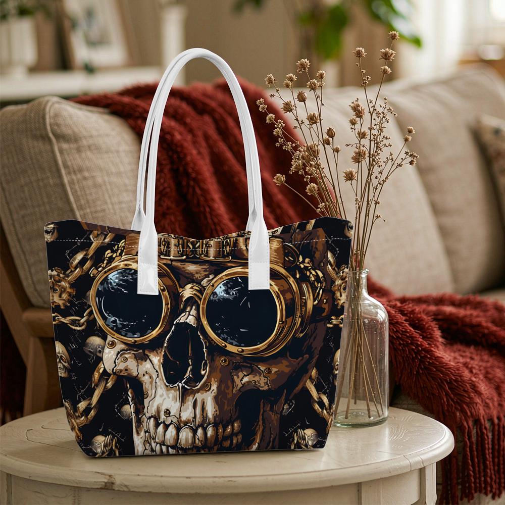 Steampunk Skull Print Tote Bag Stylish Casual Daily Use Shoulder Bag for Streetwear