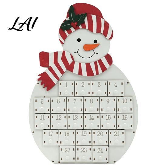 Christmas Gift for Kids Wooden Santa 24-Day Countdown Calendar Snowman Advent Box with Mini Ornament Holder Numbered Drawers Tabletop Decor