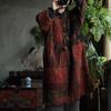 Women Patchwork Floral Pullover V-Neck Long Sleeve Warm Winter Chinese Style Female Dresses