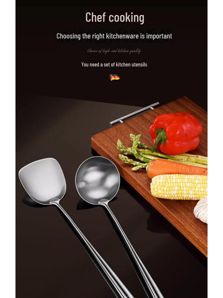 316 Stainless Steel Chef's Cooking Utensil Set: Frying Spoon, Long-Handle Soup Spoon, Shovel, and Spatula