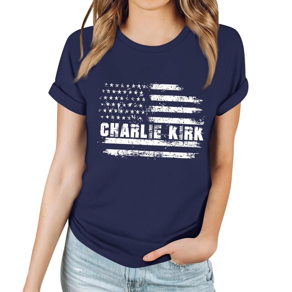 Women's Casual Printed T-Shirt Round Neck Pullover Short Sleeve Top