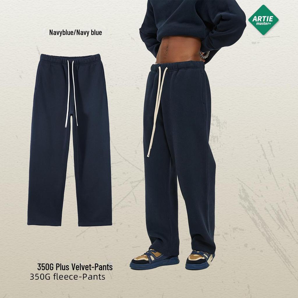 2024 Autumn/Winter Men's Thick 350g Velvet Straight-Leg Loose Casual Sports Trousers