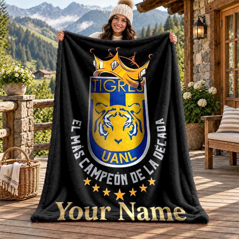 Club Tigres UANL Custom Name Flannel Blanket Personalized Soft Warm Plush Throw Blanket Customized Gift for Family Friends