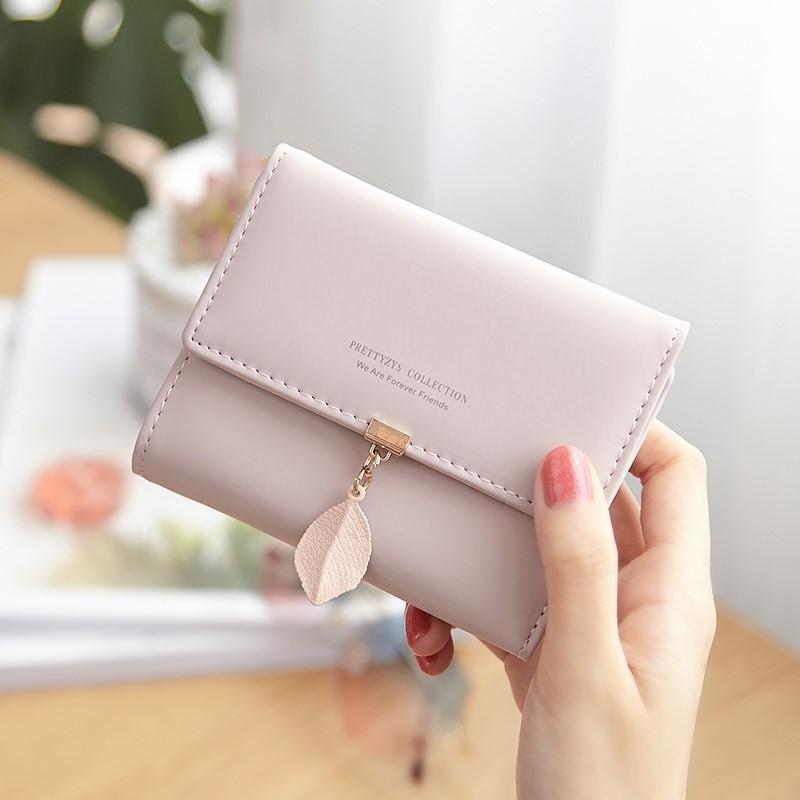 Women's Wallet Cute Leaf Accordion Mini Card Holder Fashion Short Coin Purse Simple Solid color Wallet Multiple Slim Coin Purse