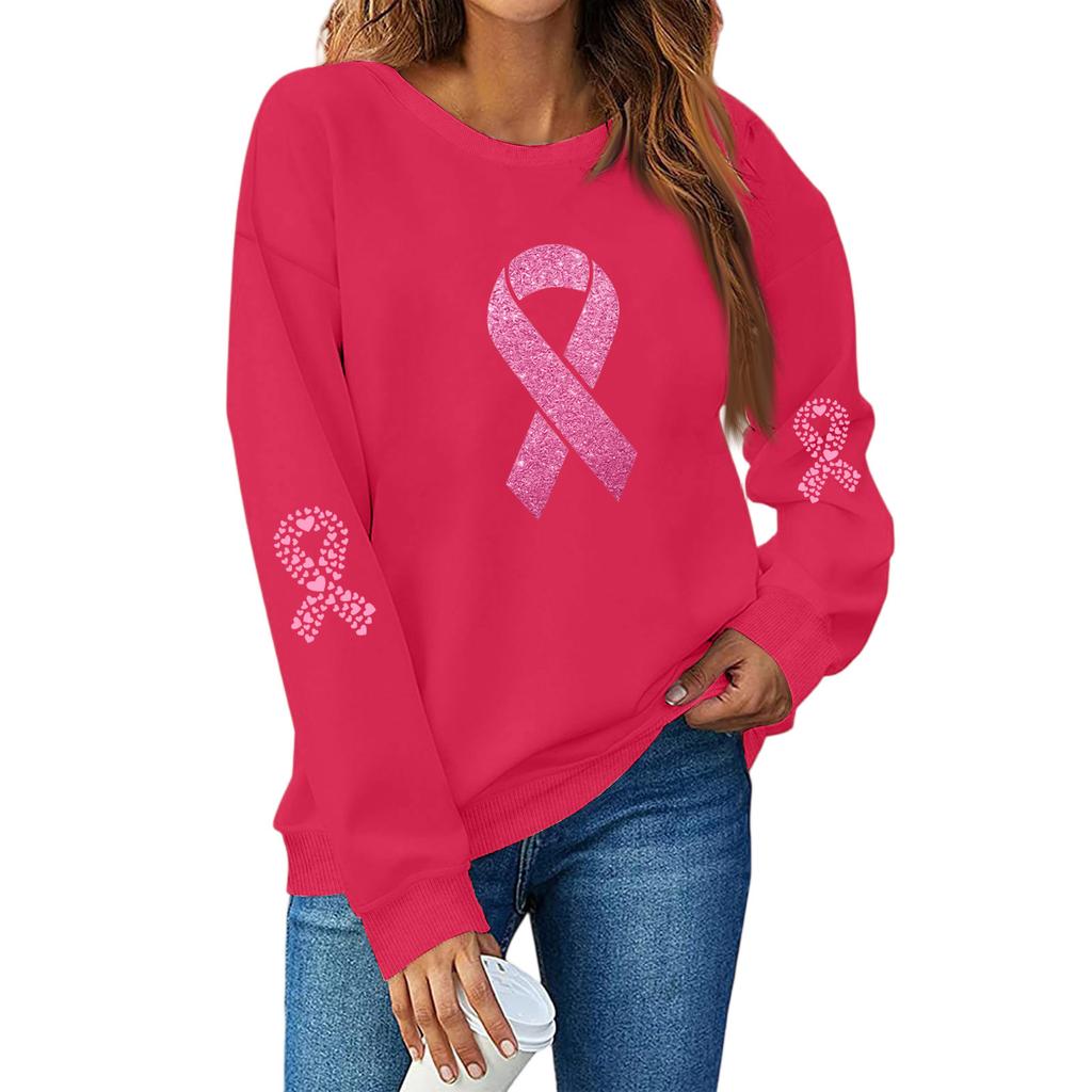 Breast  Sweatshirts For WomenRibbon Breast  Shirt Cute Dog Graphic  Long Sleeve Tops