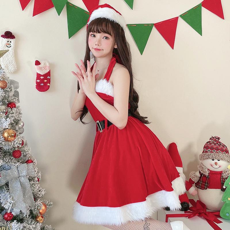 Japanese Santa Claus Red Sexy Tube Top Dress Stage Christmas Clothing Women's Christmas Clothing Foreign Trade