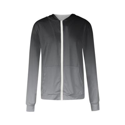 Женская модная градиентная куртка с капюшоном на молнии, повседневная, с длинным рукавом и карманом