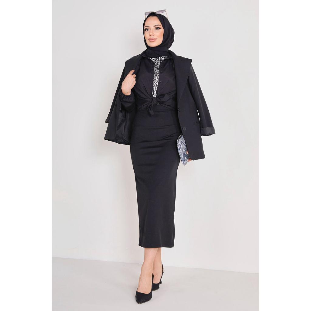 Однотонная женская черная юбка-карандаш среднего размера — 23054