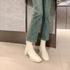 Second Hair Autumn New Square Head Thick Heel Elastic Boots Thin Boots White Short Boots Winter Mid Boots