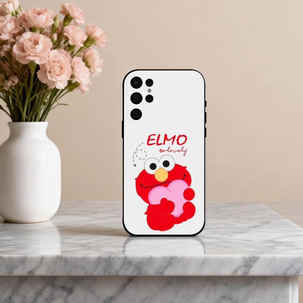 C-Мультяшный R-Красный милый A-Элмо-O Чехол для телефона для Samsung S25,24,23,22,30,21,10,9,Ultra,Plus,Lite,FE,4,5 G Мягкий черный чехол