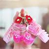 Strawberry Bear Doll Keychain with Colorful Oil-Filled Bottle and Milk Tea Cup Pendant