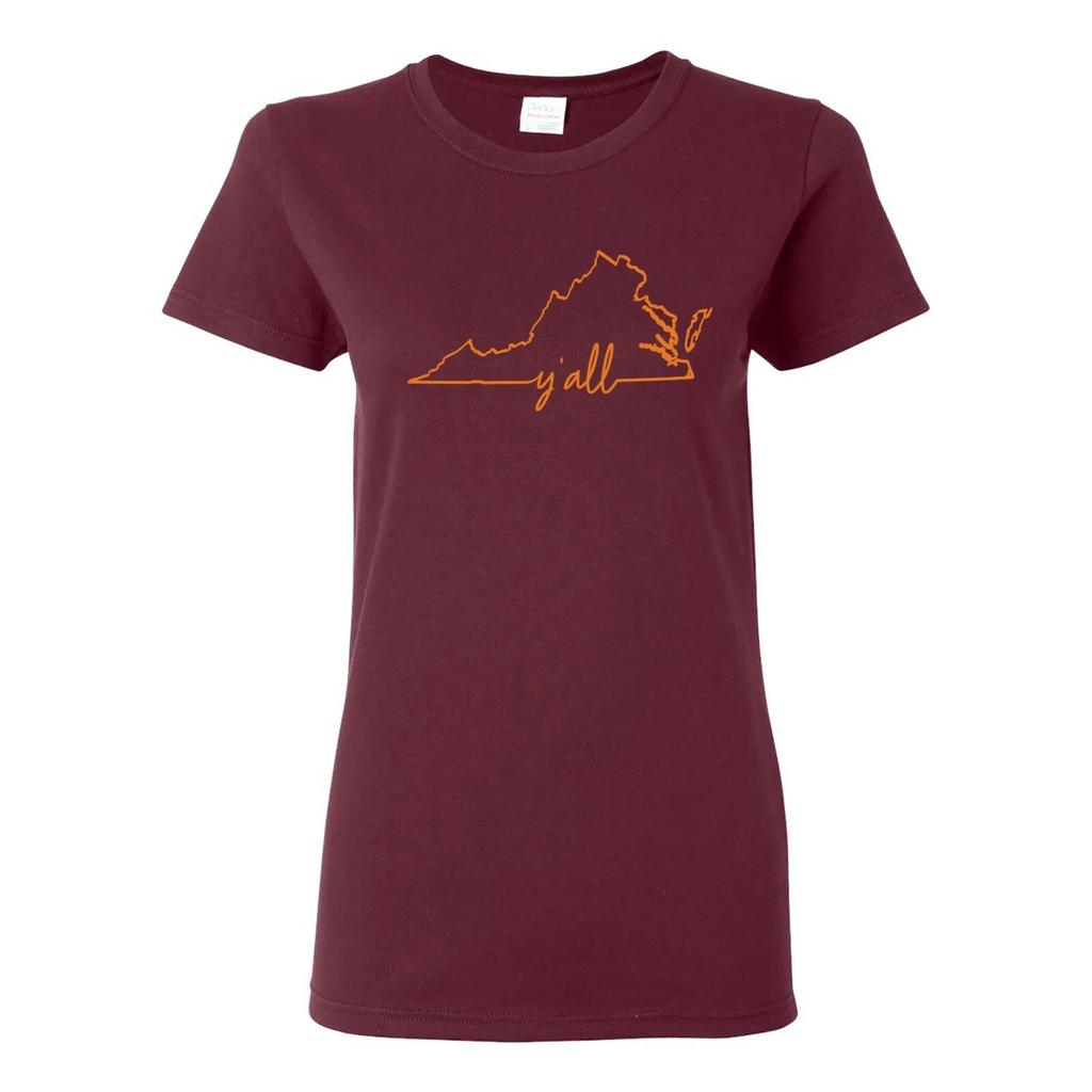 Virginia Y'all State Outline - Funny Cute Chesapeake Womens T-Shirt