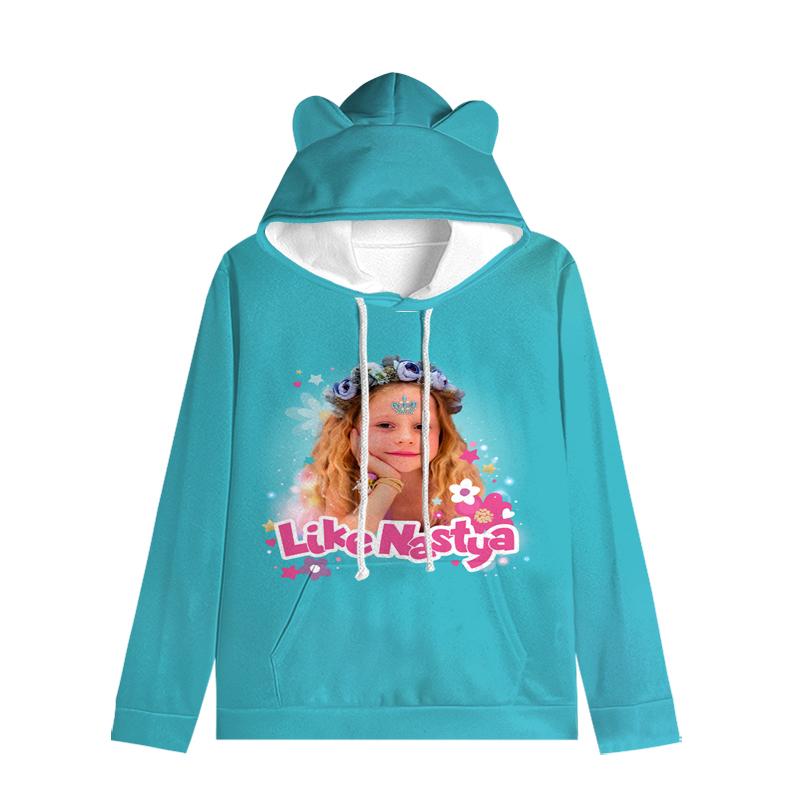 Толстовка с капюшоном для детей Like Nastya с кошачьими ушками, регулируемые ушки, милый мультяшный дизайн, мягкий зимний теплый пуловер для мальчиков и девочек
