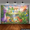 2D flat cartoon dinosaur birthday banner background fabric - Colorful dinosaur family gathering