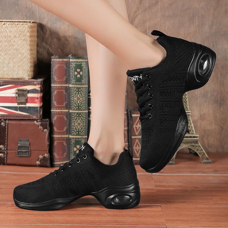 Женская танцевальная обувь Кроссовки Джаз Современные танцевальные туфли Сетчатые Красные Черные Белые Розовые Увеличивающие рост Туфли на воздушной подушке Танцевальная обувь