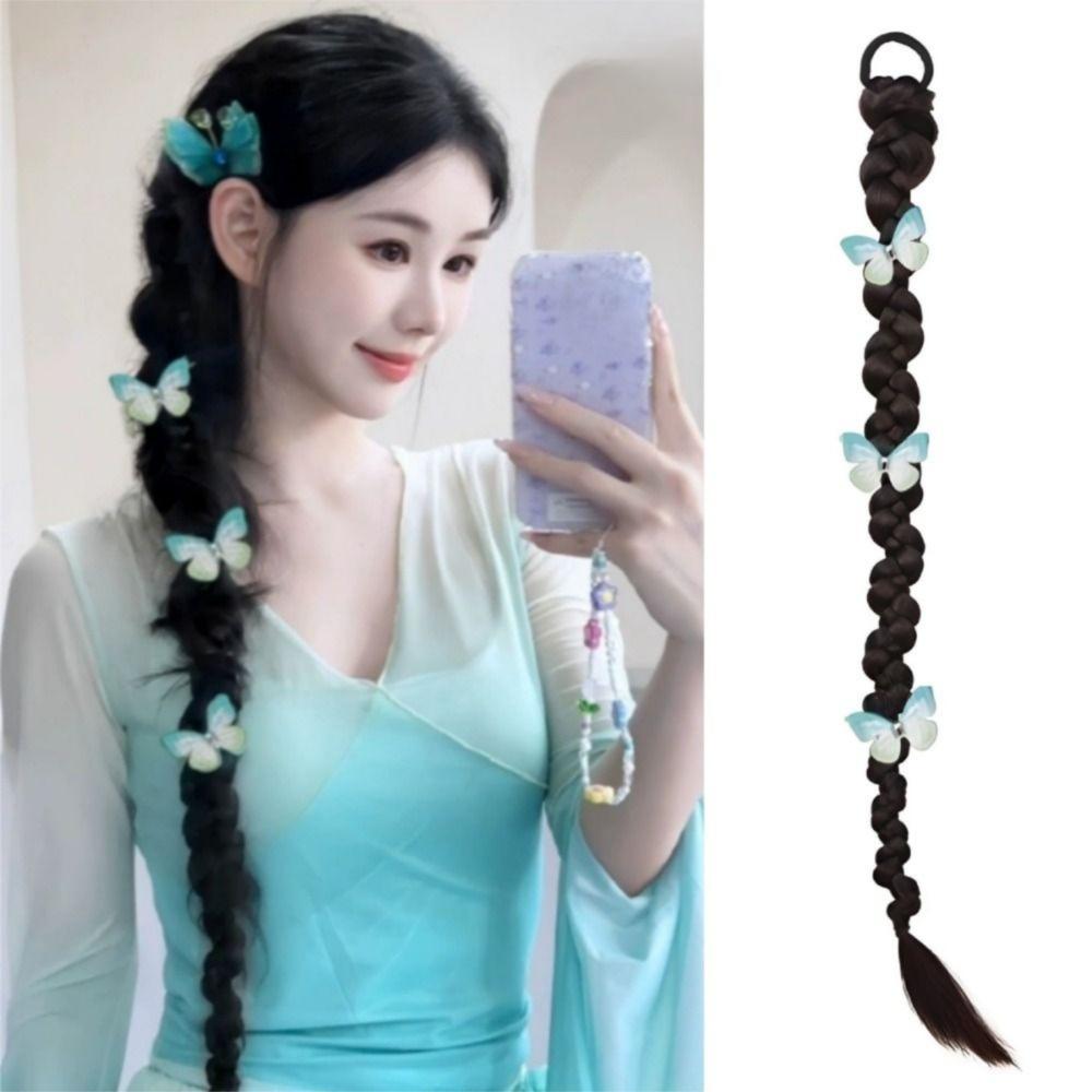 Заколка-бабочка Длинная скрученная плетеная резинка для волос в виде конского хвоста Боксерская плетеная коса-парик для женщин