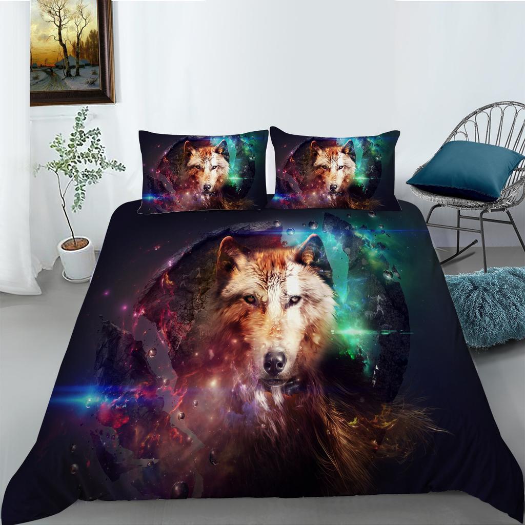 Bedding Two- Or Three-Piece Polyester Ferocious Wolf Digital Print