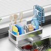 304 Stainless Steel White Kitchen Sink Caddy Self Drain Tray Sponge Dishcloth Brush Soap Holder