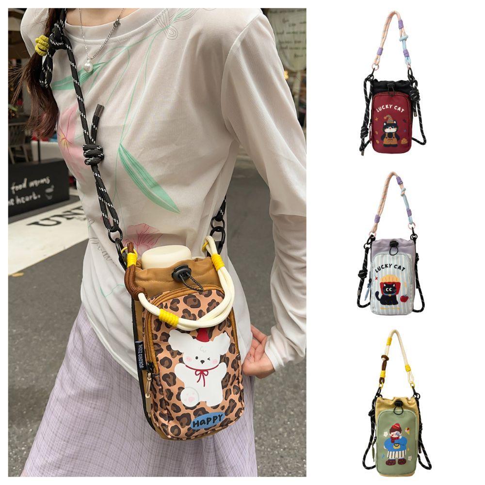 Cartoon Printed Water Bottle Bag Dopamine Style Lightweight Bag Trendy Phone Pouch Outdoor Travel