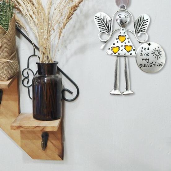 Angle Girl Hanging Decoration Iron Art Silver Color Wing Love Heart Rhinestone Carved Words Friendship Ornament Pendant Birthday Festival Gift