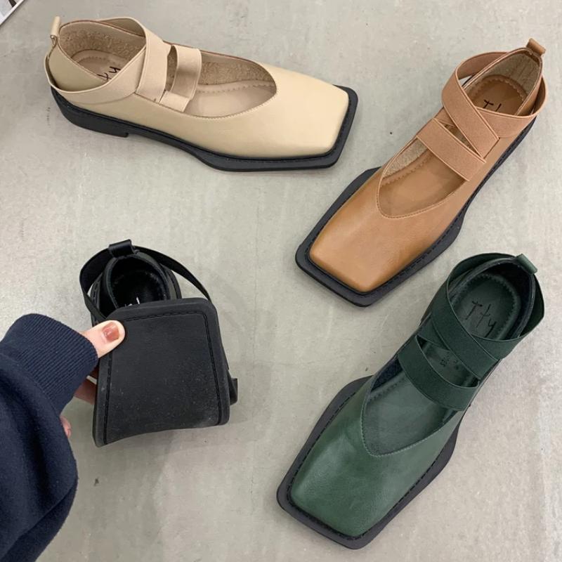 Мода 2024 года, новый дизайн, туфли Мэри Джейн, женские, элегантные, с квадратным носком, на плоской подошве, летняя мода, повседневная обувь с перекрестными ремешками и эластичной резинкой для женщин