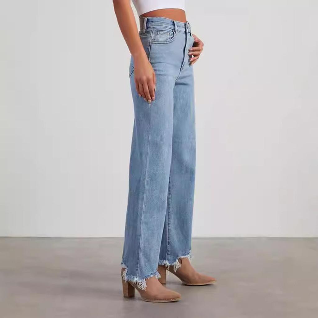 Женские повседневные модные свободные джинсы с широкими штанинами, боковыми швами и необработанным краем