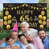 Trgowaul 65th Birthday Backdrop Gold and Black 5.9 X 3.6 Fts Happy Birthday Party Decorations Banner for Women Men Photography Supplies Background