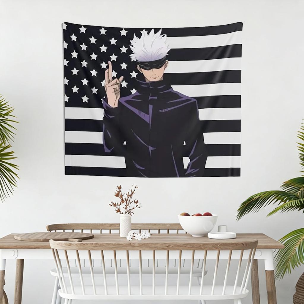 Аниме Сатору Годжо Американский Флаг Настенный Гобелен Вдохновленный Jujutsu Kaisen Настенное Украшение Крутой Аниме Персонаж Декор для Спальни Общежития