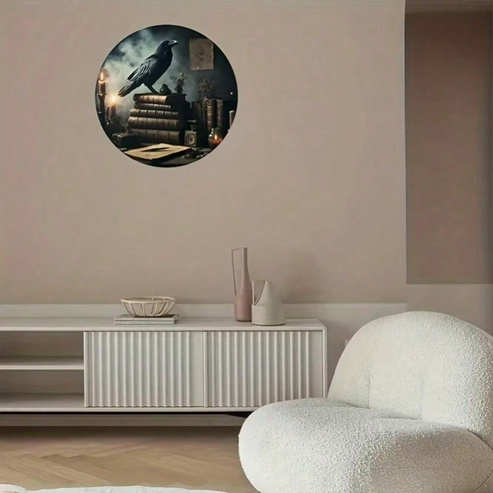 Universal Dark Crow Aesthetic Metal Wall Art, Goth Halloween Home Decor, Vintage Tin Sign for Living Room