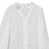 Women Shirt V-Neck Lantern Long Sleeve Single Breasted Shirt Tops Ruffle Details Hollow Design Casual