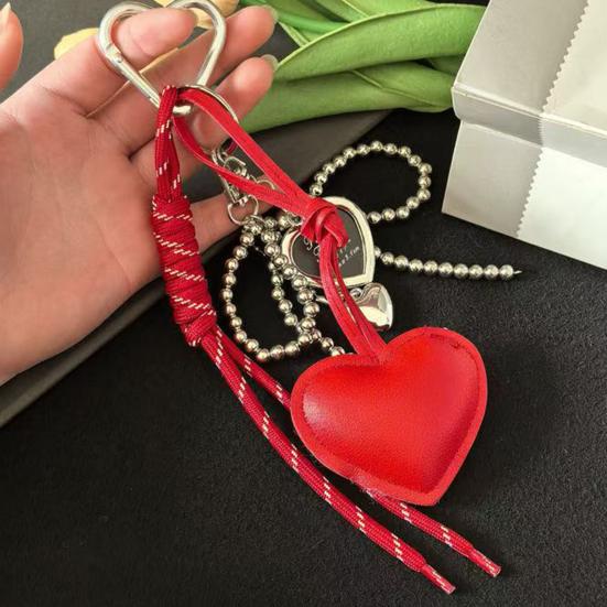 Bag Pendant Heart Shape Imitation Leather Keychain Vibrant Color Bag Decor Charm Bag Car Key Accessory