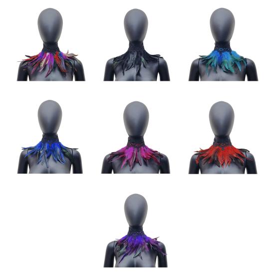 Шарф из перьев с регулируемым черным кружевом для женщин, костюм на Хэллоуин, поддельный воротник, аксессуар для костюма павлина