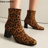 Мода 2025 Осень Высокие Каблуки Ботильоны Большой Размер Леопардовые Женские Сапоги Ретро Острый Носок Женская Обувь Ботильоны на Боковой Молнии Botas De Mujer