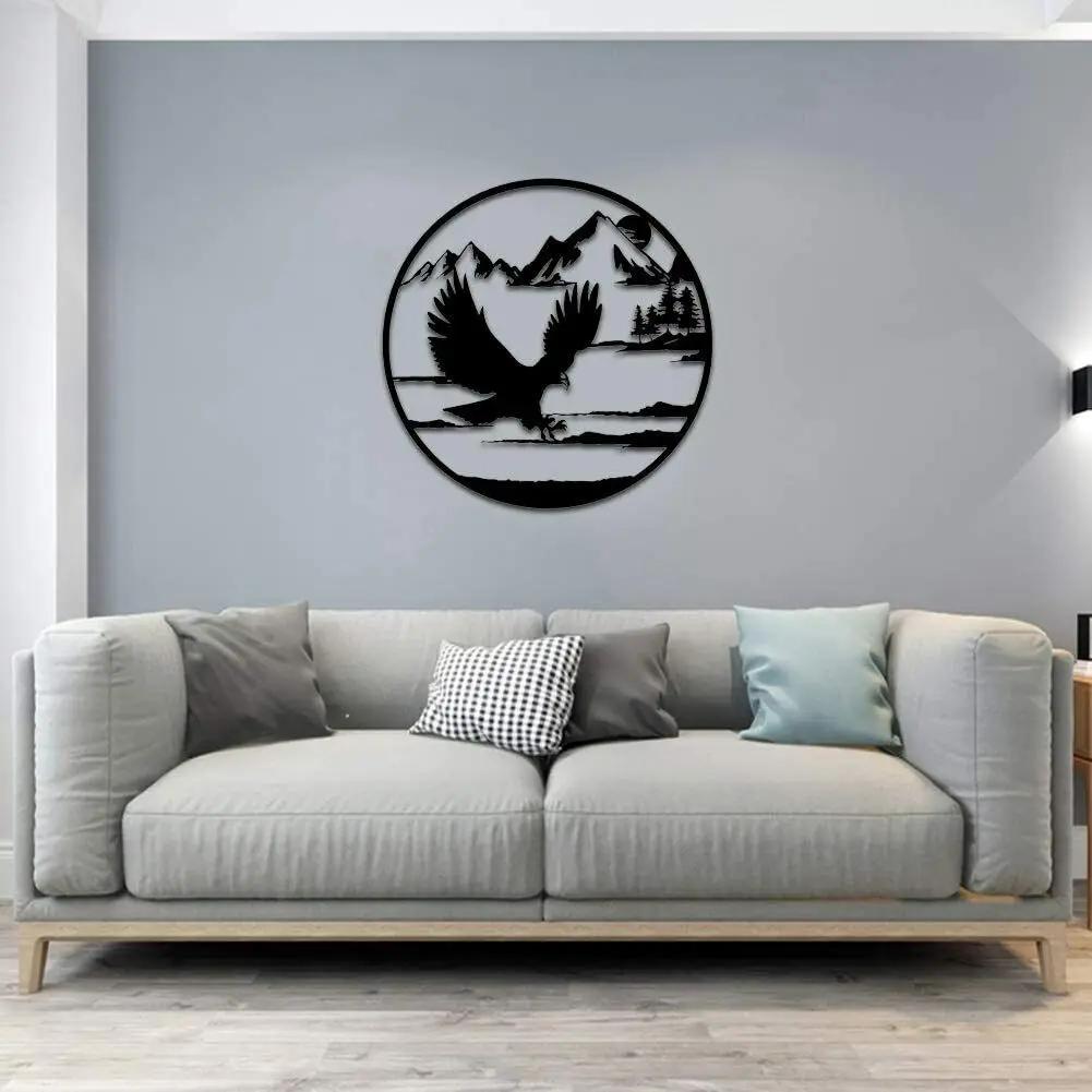 Bald Eagle In Mountain Wall Hanging Contemporary Metal Sculpture, Wall Art Decor Featuring Majestic Eagle Over a Mountain