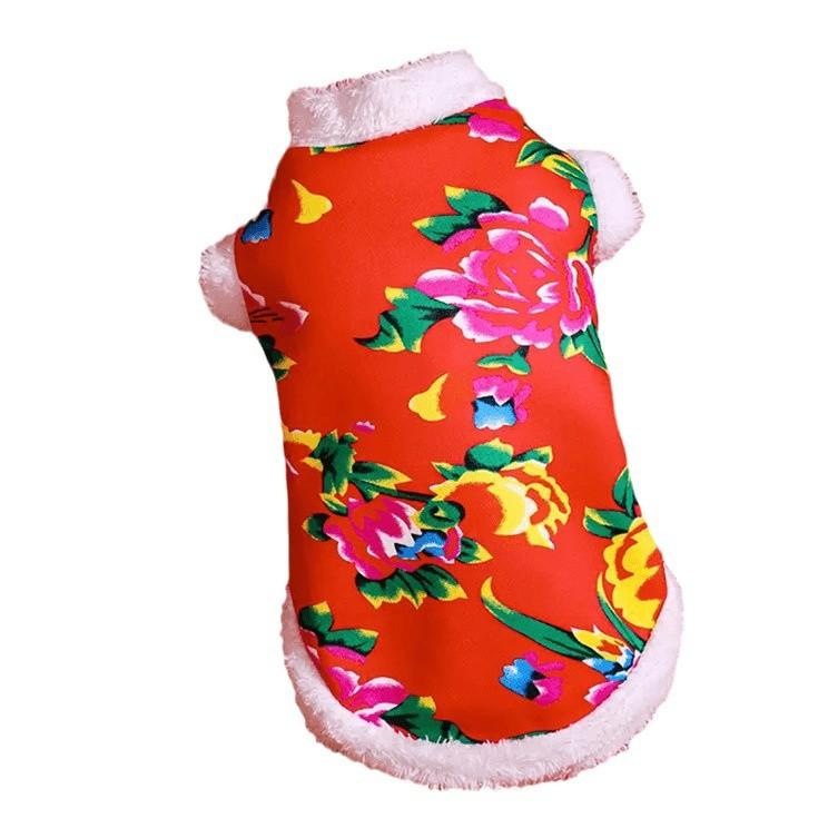 Dog clothes autumn and winter velvet warm Northeast big flower jacket cat teddy bear small dog winter clothes