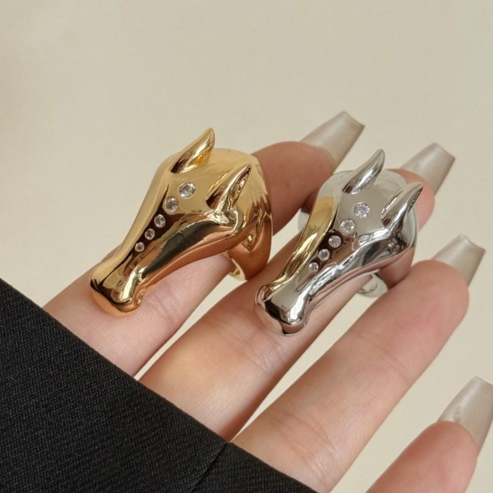 Cartoon Zodiac Horse Head Ring Horse Opening Finger Ring Zinc Zinc Alloy Pony Ring Valentine's Day