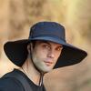 Men Sun Hat Wide Brim Breathable Mesh Drawstring Packable Windproof Sun Protection Quick Drying