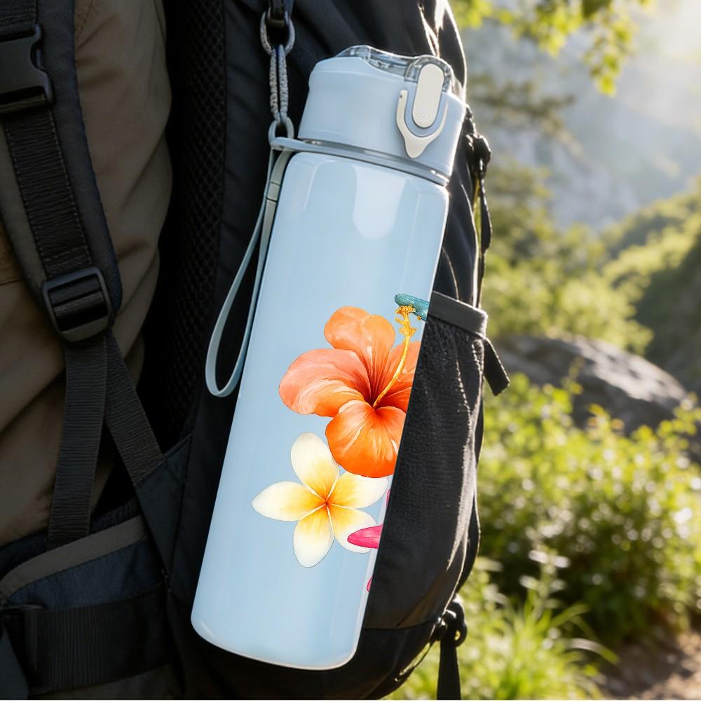 1PC Plumeria Flower Starfish Art 750ml Color Plastic Sports Water Bottle Leakproof Flip Straw Lid Suitable for Sports Office Home Use