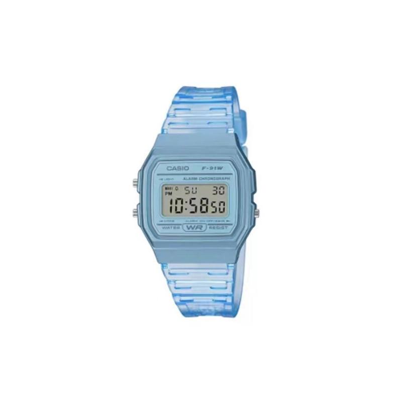 Casio Индивидуальные часы модифицированная серия закат морской берег часовое стекло синий полимерный корпус водонепроницаемые ретро маленькие квадратные часы Qua F-91WS-2