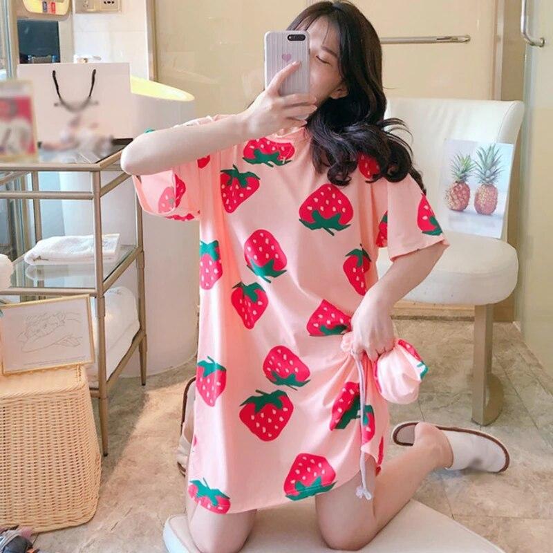 Женские удобные легкие ночные рубашки с круглым вырезом и короткими рукавами, женская ночная рубашка, свободная пижама, пижама