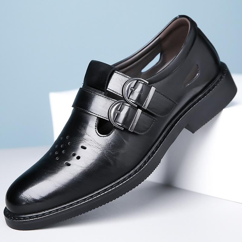 Fashion Summer Men's Buckle Sandals 2025 New Baotou Beach Shoes Male Fashion Casual New Designer Hollow Cow Leather Sandals Shoes Man