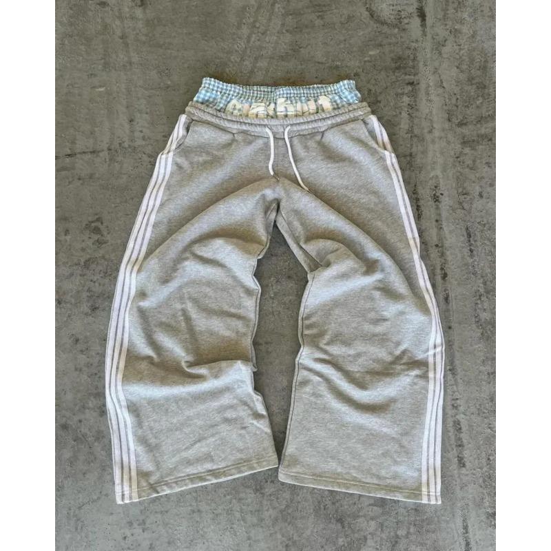 Y2K Fashion Simple Striped Casual Pants for Men and Women Retro Harajuku Loose Straight Pants High Waist Loose Hip Hop Sweatpant