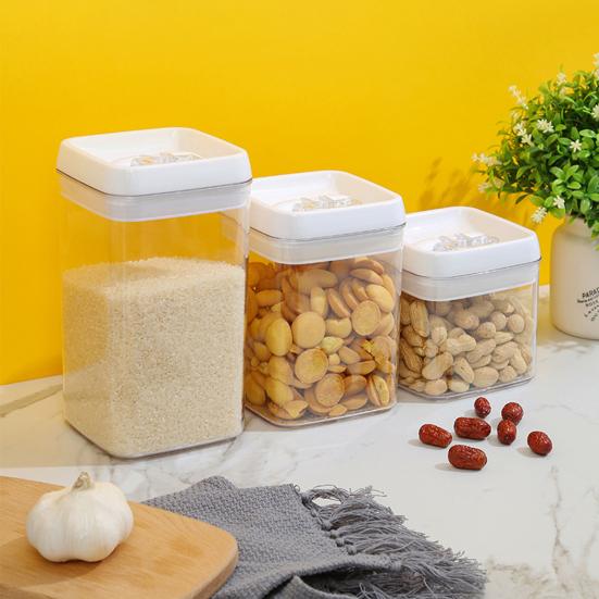 Rectangular Dry Food Cereal Flour Beans Airtight Flip Storage Container Holders