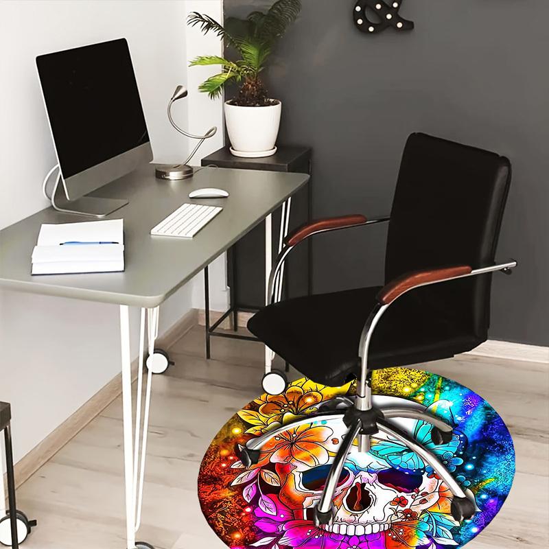 1pc Office Carpet Chair Mats Colorful Skull Flowers Butterfly Artwork Perfect for Decorating Office Chairs, Living Rooms, Or Bedrooms