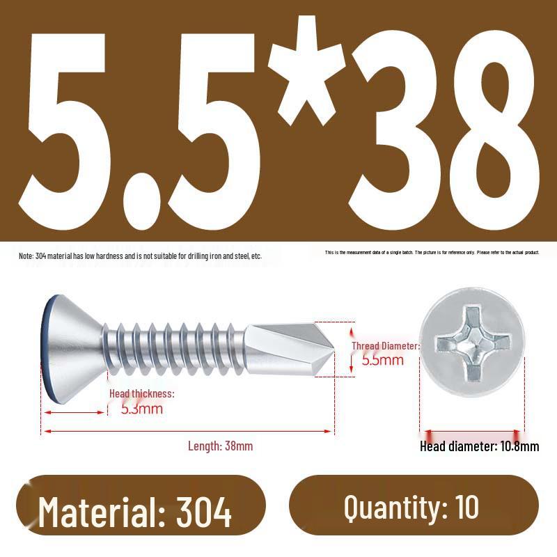 Винты с плоской головкой, из нержавеющей стали, с синим цинковым покрытием, самосверлящие и самонарезающие M3.9-M5.5