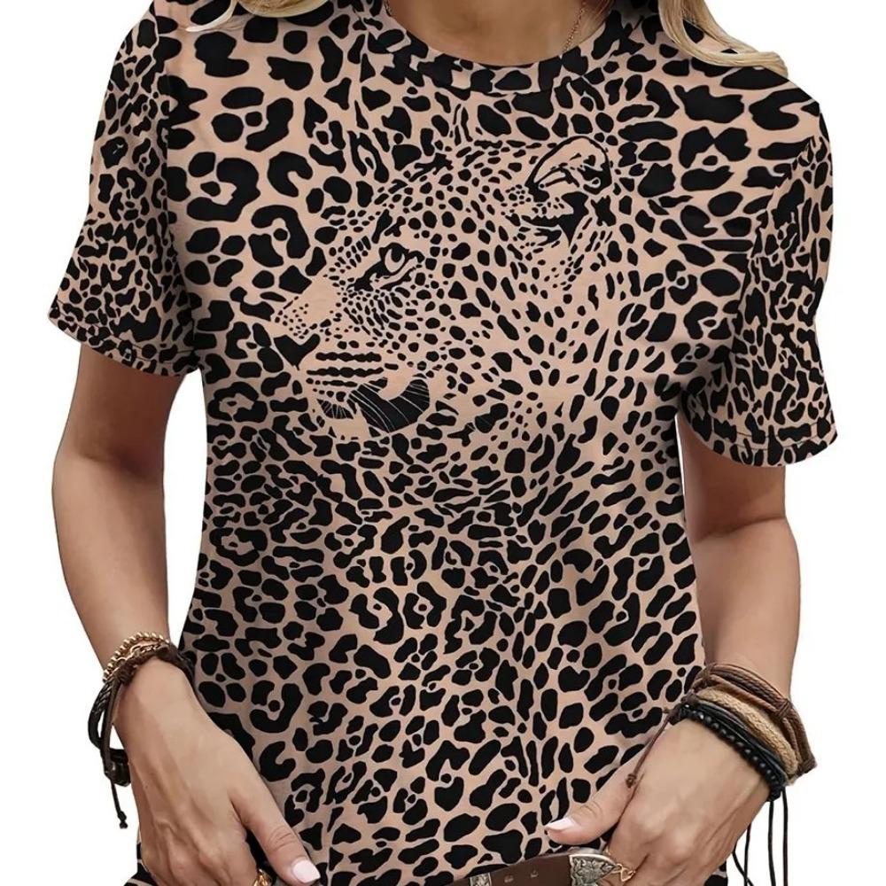 Summer Round Neck Animal Pattern 3D Print Top Fashionable Casual Short Sleeved Women's T-shirts