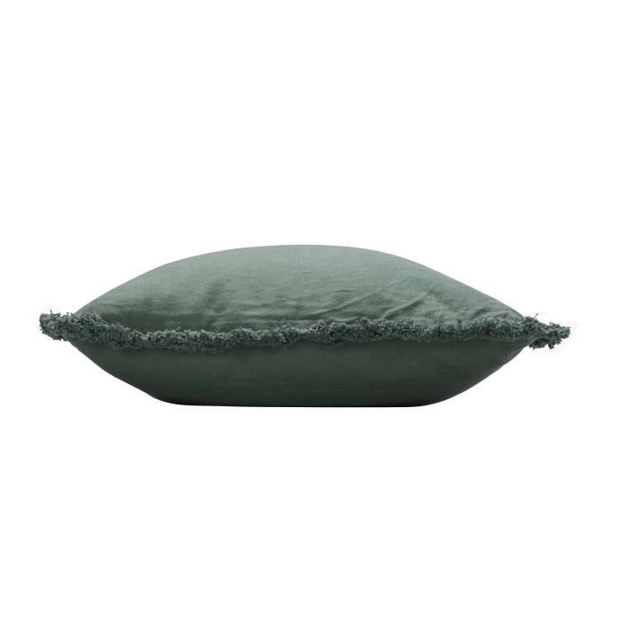 Coussin - Evea - 45 x 45 cm - Vert - Déhoussable - Franges
