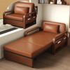 Retro Chinese Style Multi-Functional Foldable Sofa Bed in Oil Wax Leather