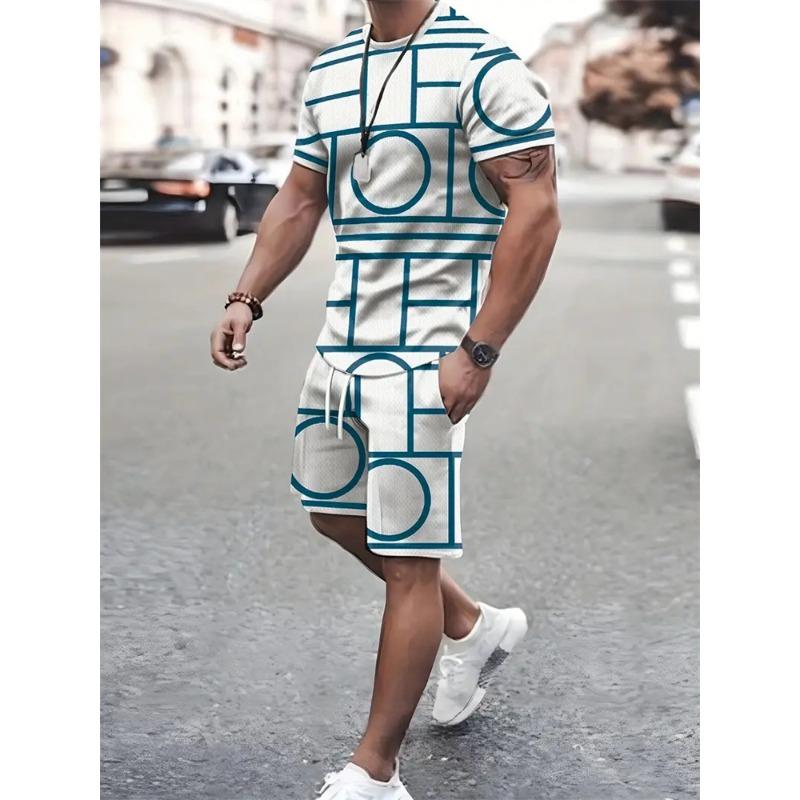 Новая летняя мужская спортивная одежда, футболка с короткими рукавами, костюм из двух частей, одежда для путешествий на открытом воздухе, шорты большого размера, тренировочная одежда