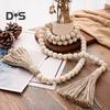 Wood Bead Garland Farmhouse Wall Hanging Decoration DIY Rustic Tassel Boho Bead String Ornament for Plant Pots Candle Holders
